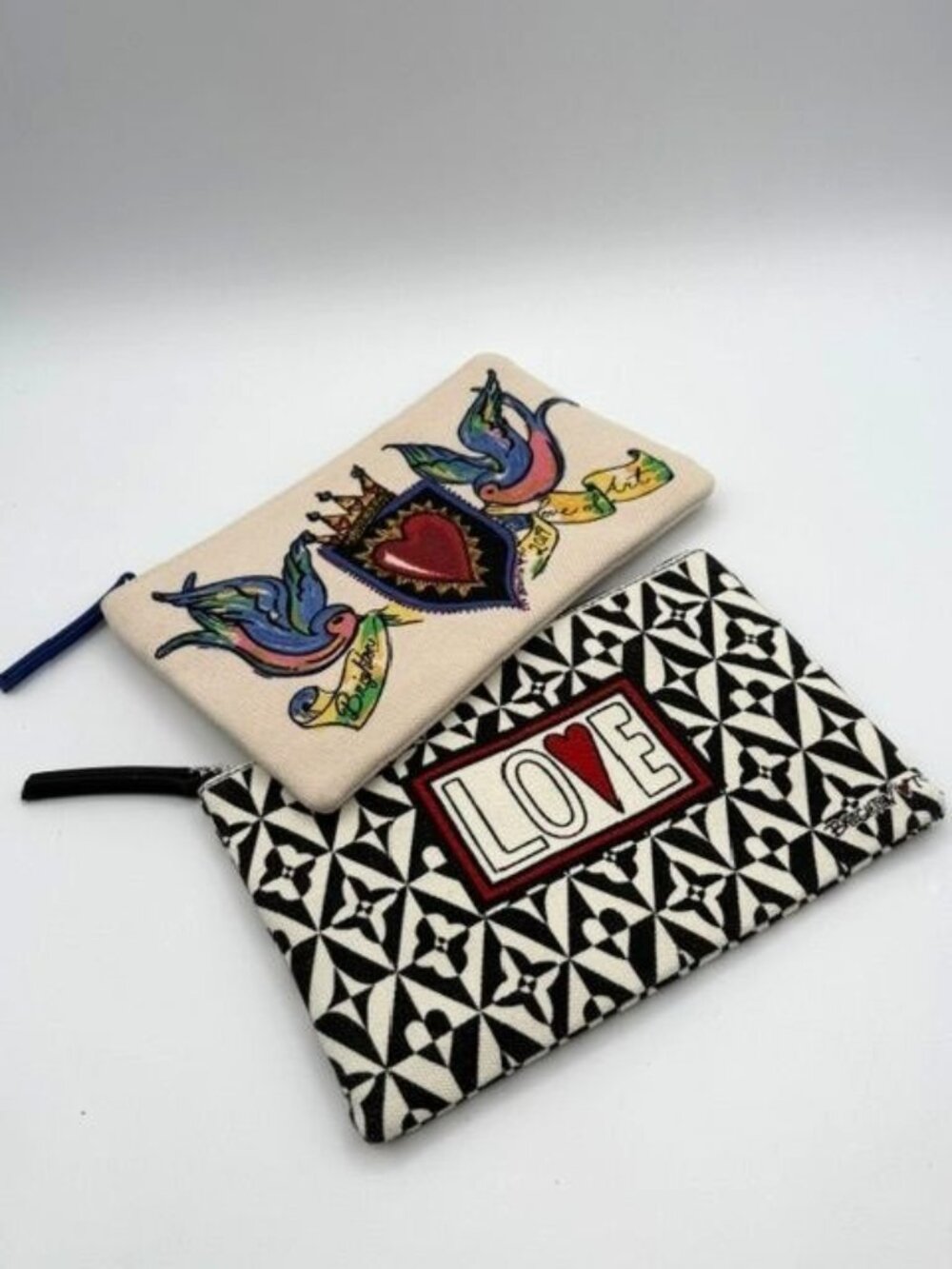 Lot of (2) Brighton Canvas Zip Clutch Pouch Makeup Bags Tom Clancy Love of Art